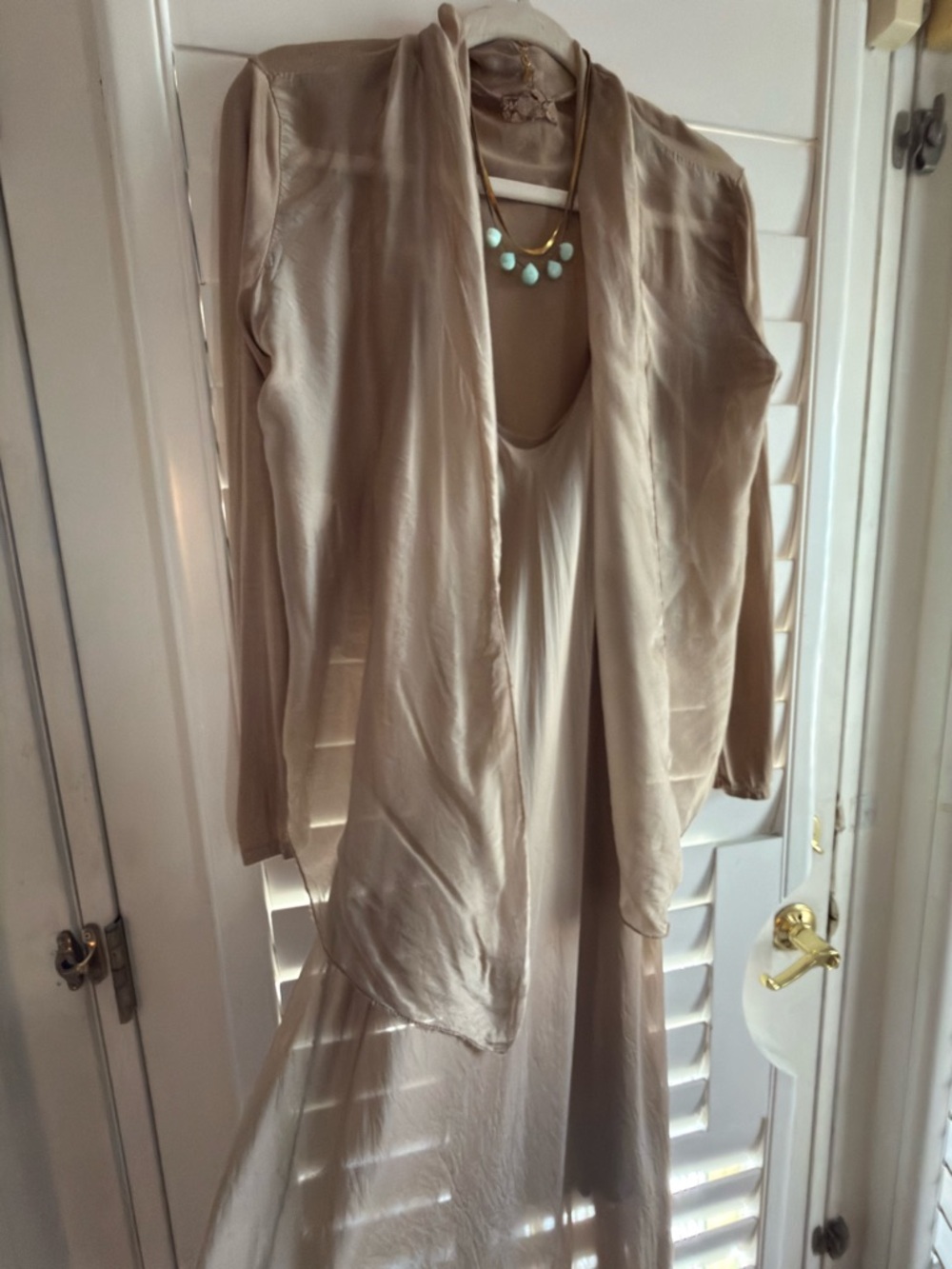 Women’s Midi Dress with Lightweight Jacket - Cream/Muted gold Made in Italy